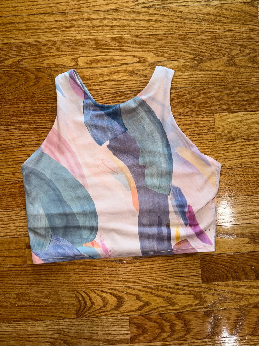 Athleta Abstract Brushstroke High-Neck Crop Top - Pink, Blue & Purple